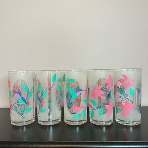 Vintage H.J. Stotter Inc Plastic Set of 5 Hummingbird Hibiscus Tall Cups